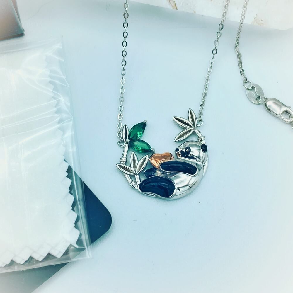Panda Bear Sterling Silver CZ Necklace